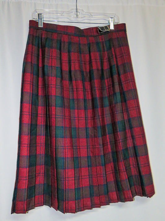 Highland Home Industries Size 16 Red Green Navy Tartan Wool Skirt
