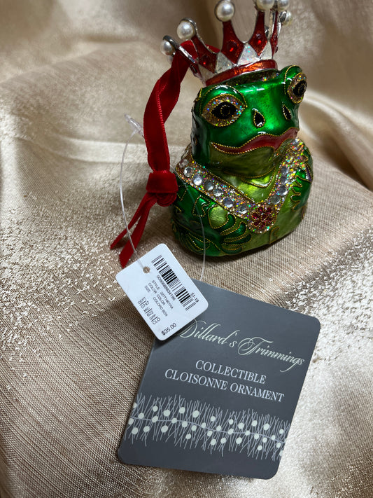 Dillard Trimmings Collectible Cloisonné Green Jeweled Frog King Ornament
